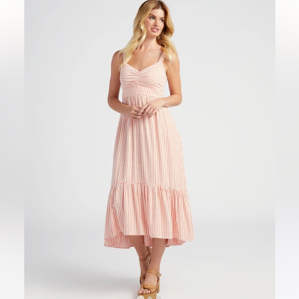Skies Are Blue Coral Striped Midi Dress - Medium